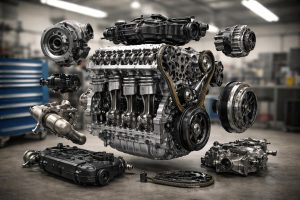 moteur-eclate-composants-garage-flou